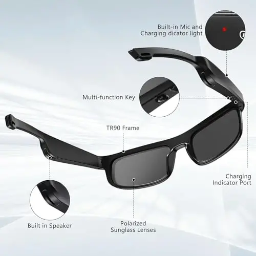 Grofulor Smart Glasses, Polarized Bluetooth Sunglasses with Built-in Mic & Speakers, Open Ear, Voice Assistant, UV Protection (LV-M8 Pro) - 4