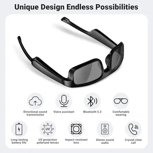 Grofulor Smart Glasses, Polarized Bluetooth Sunglasses with Built-in Mic & Speakers, Open Ear, Voice Assistant, UV Protection (LV-M8 Pro) - 5
