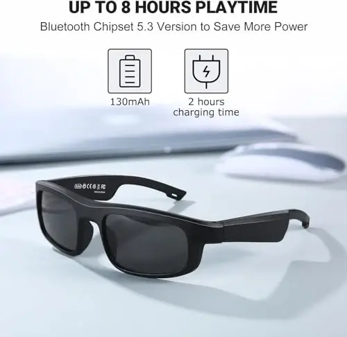 Grofulor Smart Glasses, Polarized Bluetooth Sunglasses with Built-in Mic & Speakers, Open Ear, Voice Assistant, UV Protection (LV-M8 Pro) - 2