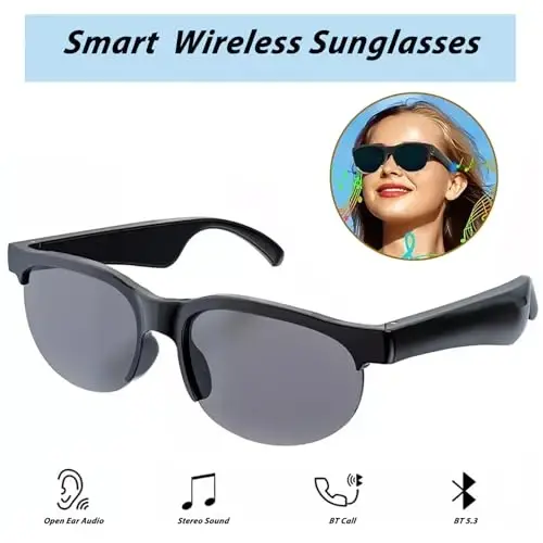 Grofulor Smart Glasses, Qutblangan Bluetooth Quyoshdan saqlaydigan ko'zoynaklar Ochiq quloqli o'rnatilgan Audio Mikrofon va Dinamiklar, UV himoyasi va Ovozli boshqaruv, erkaklar va ayollar uchun simsiz bluetooth quyoshdan saqlaydigan ko'zoynaklar - GROFULOR (1)