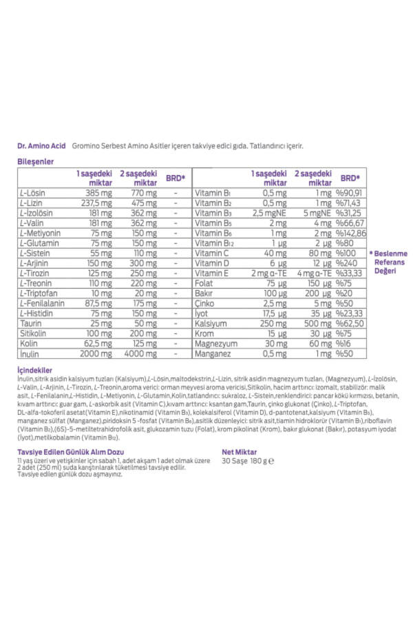 Gromino Serbest Amino Asitler İçeren Takviye Edici Gıda 30 Saşe - 2