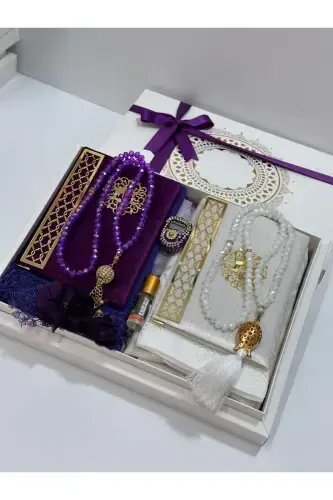 Groom Gift Bride Gift Prayer Rug Set Engagement Gift Dowry Set-purple - 3