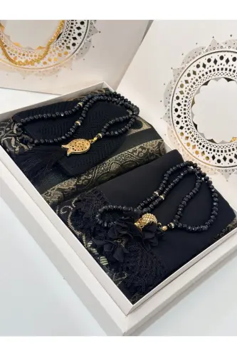 Groom Gift Bride Gift Prayer Rug Set Engagement Gift Prayer Rug Set-2black - ÇEYIZLIK SETIM (1)