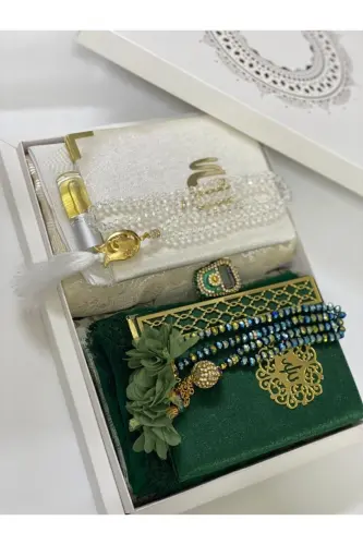 Groom Gift Bundle Bride Gift Bundle Prayer Rug Set Engagement Bundle Prayer Rug Set-green white - 1