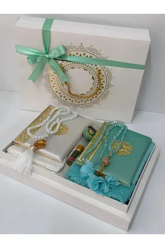 Groom Gift Bundle Bride Gift Bundle Prayer Rug Set Engagement Bundle Prayer Rug Set-teal and gray - ÇEYIZLIK SETIM