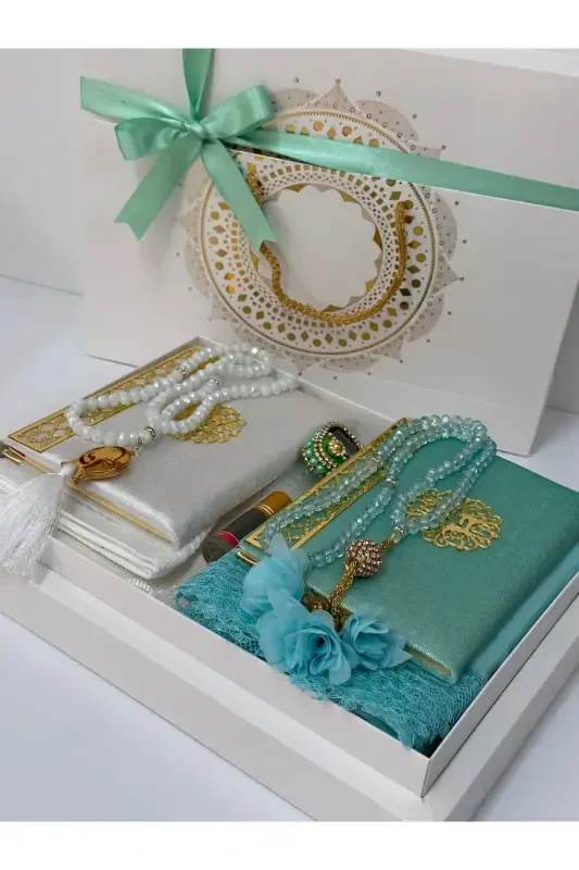 Groom Gift Bundle Bride Gift Bundle Prayer Rug Set Engagement Bundle Prayer Rug Set-teal and gray - 2