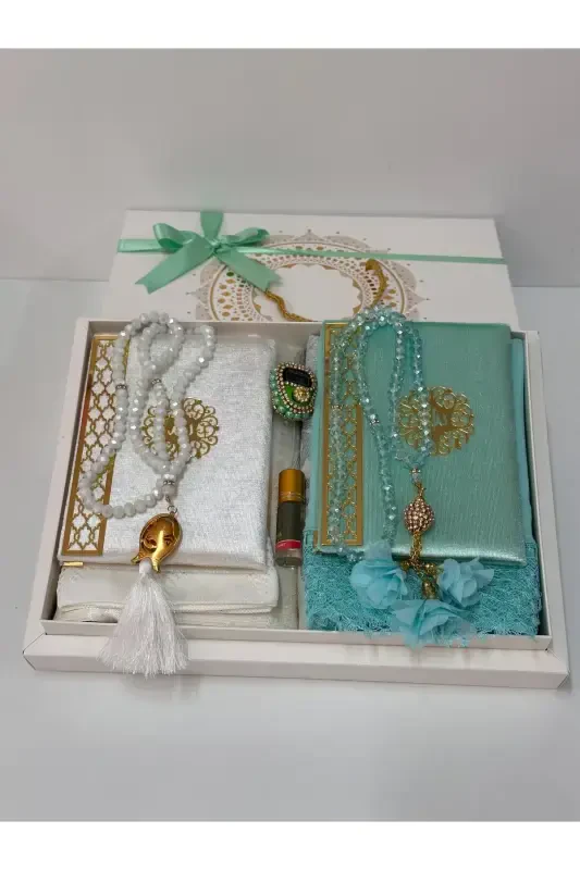 Groom Gift Bundle Bride Gift Bundle Prayer Rug Set Engagement Bundle Prayer Rug Set-teal and gray - 3