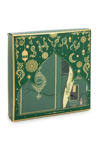 Groom's Dowry Quran and Trousseau Prayer Rug Set Green-Thermo Green - IHVAN ONLINE (1)
