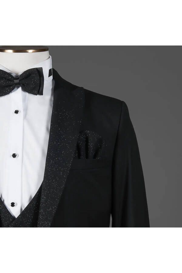 Groom's Suit with Interview Collar, Sequin Black Vest - 3