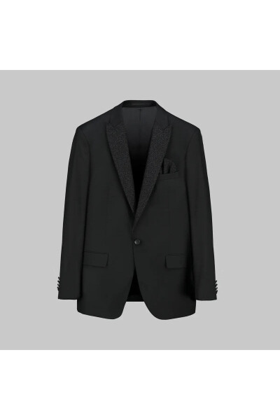 Groom's Suit with Interview Collar, Sequin Black Vest - 4