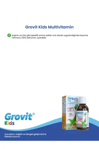 Grovit Kids Arginin, Lizin, Multivitamin va Multimineralli Suyuq Qo'shimcha Oziq-ovqat 150ml - 5