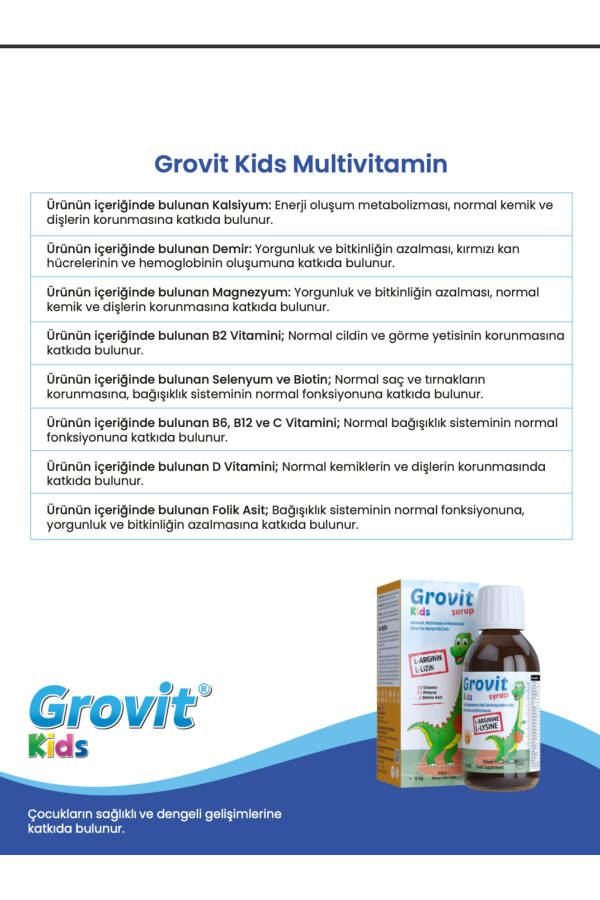 Grovit Kids Liquid Supplement Food with Arginine, Lysine, Multivitamins and Multiminerals 150ml - 3