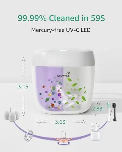 GROWNSY Emzik Temizleyici Taşınabilir, UV Işık Temizleyici, USB Şarjlı Temizleyici Kılıfı, Mini Emzik Temizleyici 59 Saniyede %99,99 Temizlendi (Beyaz) - GROWNSY (1)