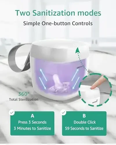 GROWNSY Pacifier Sanitizer Portable, UV Light Sanitizer on The Go, USB Charging Sanitizer Case, Mini Pacifier Sanitizer 99.99% Cleaned in 59 Seconds (White) - 2