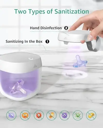 GROWNSY Pacifier Sanitizer Portable, UV Light Sanitizer on The Go, USB Charging Sanitizer Case, Mini Pacifier Sanitizer 99.99% Cleaned in 59 Seconds (White) - 4