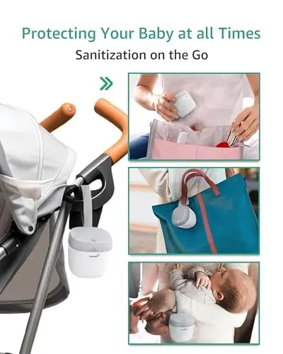 GROWNSY Pacifier Sanitizer Portable, UV Light Sanitizer on The Go, USB Charging Sanitizer Case, Mini Pacifier Sanitizer 99.99% Cleaned in 59 Seconds (White) - 5