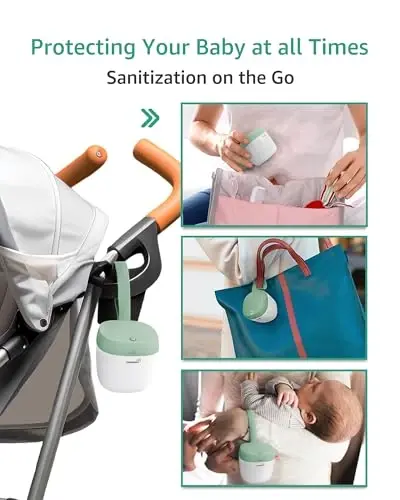 GROWNSY Pacifier Sanitizer Portable, UV Light Sanitizer on The Go, USB Charging Sanitizer Case, Mini Pacifier Sanitizer 99.99% Cleaned in 59 Seconds (Green) - 6