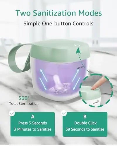 GROWNSY So‘rg‘ich Sterilizatori Portativ, UV Nurli Sterilizator, USB Zaryadlash Sterilizator Qutisi, Mini So‘rg‘ich Sterilizatori 59 Soniyada 99.99% Tozalanadi (Yashil) - 3