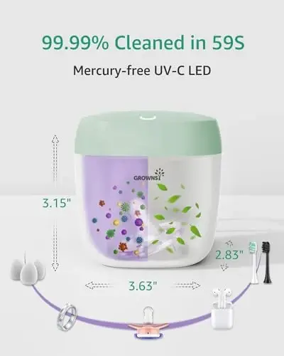 GROWNSY So‘rg‘ich Sterilizatori Portativ, UV Nurli Sterilizator, USB Zaryadlash Sterilizator Qutisi, Mini So‘rg‘ich Sterilizatori 59 Soniyada 99.99% Tozalanadi (Yashil) - 5