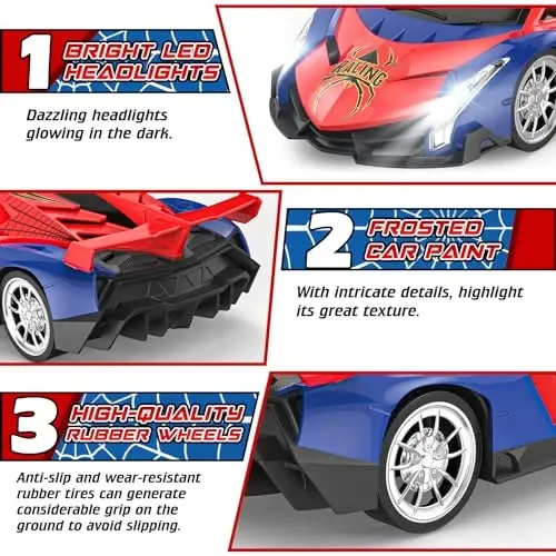 Growsland 2024 Remote Control Car for Kids, RC Cars for Boys Kids 1:18 Electric Vehicle Toy Car Hobby Racing Car Toys with Lights & Controller, Birthday Gift for 3 4 5 6 7 8 9 Year Old Boys Girls 