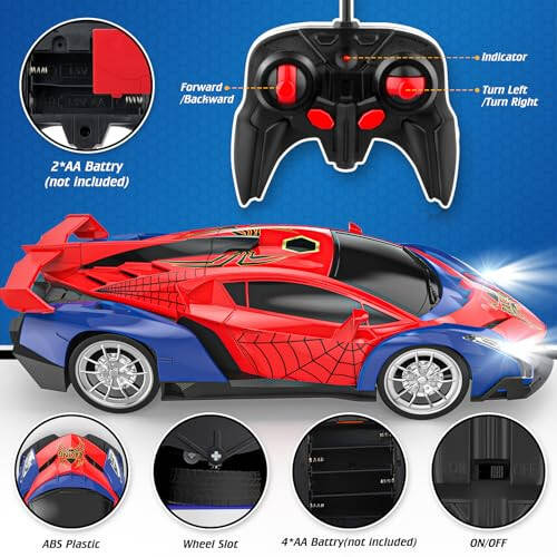 Growsland 2024 Remote Control Car for Kids, RC Cars for Boys Kids 1:18 Electric Vehicle Toy Car Hobby Racing Car Toys with Lights & Controller, Birthday Gift for 3 4 5 6 7 8 9 Year Old Boys Girls - 3