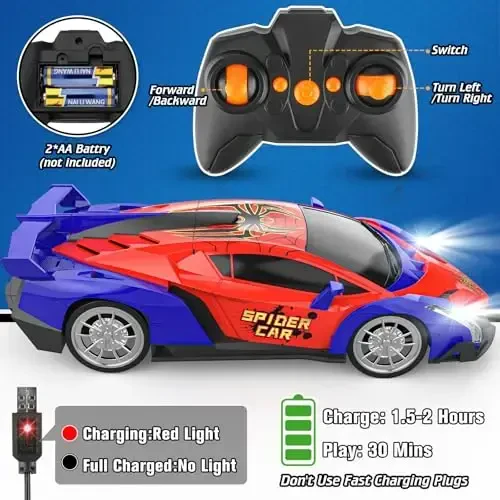 Growsland Remote Control Car, 2.4Ghz Rc Cars for Boys 4-7 8-12, Electric Kids Toys for Kids with Cool LED Lights, Rechargeable Hobby Race Cars Toys for Boys Girls Ages 4-6 5-7 6-8 8-12 Birthday Gift - 4