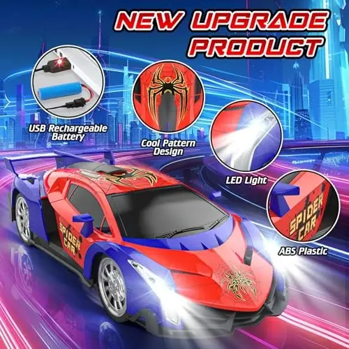 Growsland Remote Control Car, 2.4Ghz Rc Cars for Boys 4-7 8-12, Electric Kids Toys for Kids with Cool LED Lights, Rechargeable Hobby Race Cars Toys for Boys Girls Ages 4-6 5-7 6-8 8-12 Birthday Gift - 2