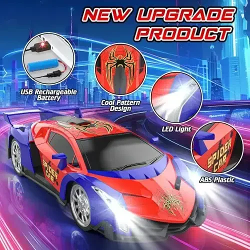 Growsland Remote Control Car, 2.4Ghz Rc Cars for Boys 4-7 8-12, Electric Kids Toys for Kids with Cool LED Lights, Rechargeable Hobby Race Cars Toys for Boys Girls Ages 4-6 5-7 6-8 8-12 Birthday Gift - 2