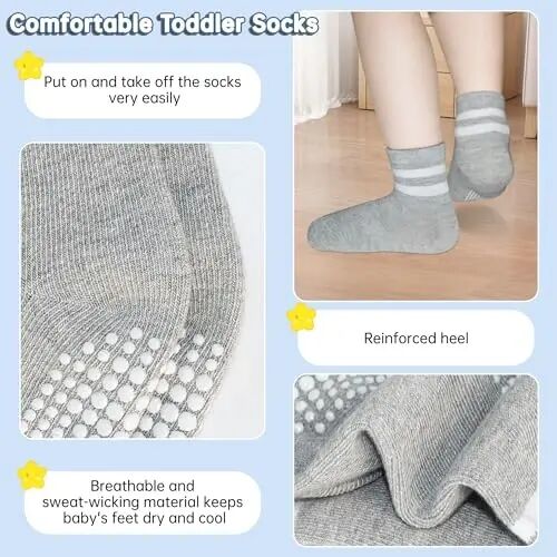 GRPSKCOS Baby Socks Non Slip 12 Pairs Toddler Anti Skid Socks for 0-7 Years Infants Little Kids Boys Girls - 2