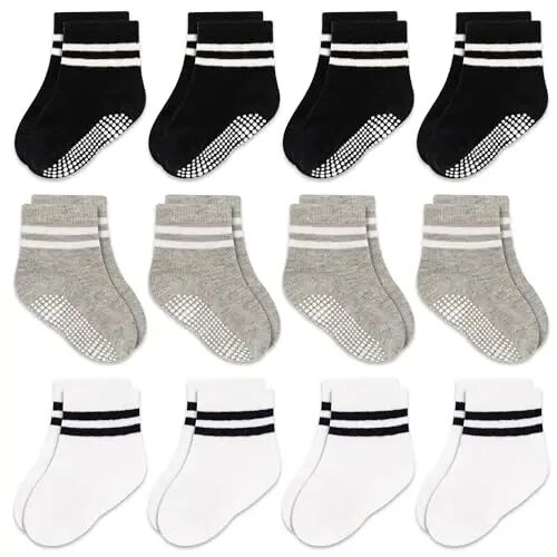 GRPSKCOS Baby Socks Non Slip 12 Pairs Toddler Anti Skid Socks for 0-7 Years Infants Little Kids Boys Girls - GRPSKCOS