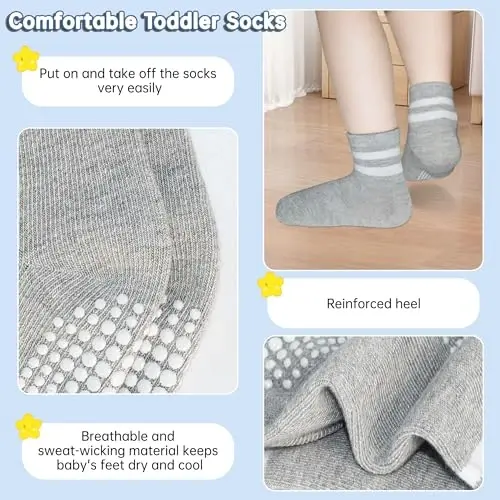 GRPSKCOS Baby Socks Non Slip 12 Pairs Toddler Anti Skid Socks for 0-7 Years Infants Little Kids Boys Girls - MODAZONE (1)