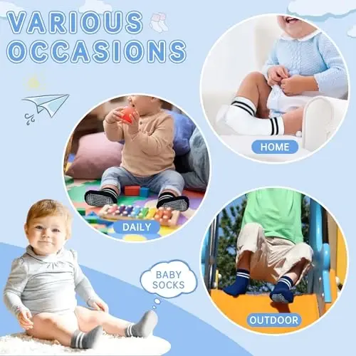 GRPSKCOS Baby Socks Non Slip 12 Pairs Toddler Anti Skid Socks for 0-7 Years Infants Little Kids Boys Girls - 5