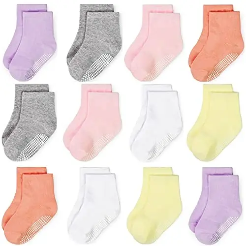 GRPSKCOS Baby Socks Non Slip 12 Pairs Toddler Anti Skid Socks for 0-7 Years Infants Little Kids Boys Girls - 1