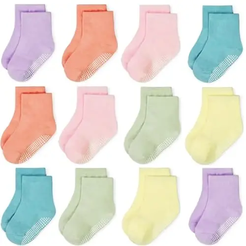 GRPSKCOS Baby Socks Non Slip 12 Pairs Toddler Anti Skid Socks for 0-7 Years Infants Little Kids Boys Girls - 1