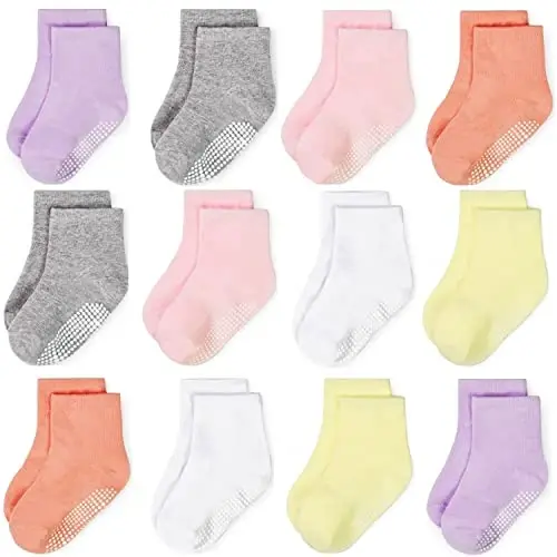 GRPSKCOS Baby Socks Non Slip 12 Pairs Toddler Anti Skid Socks for 0-7 Years Infants Little Kids Boys Girls - GRPSKCOS