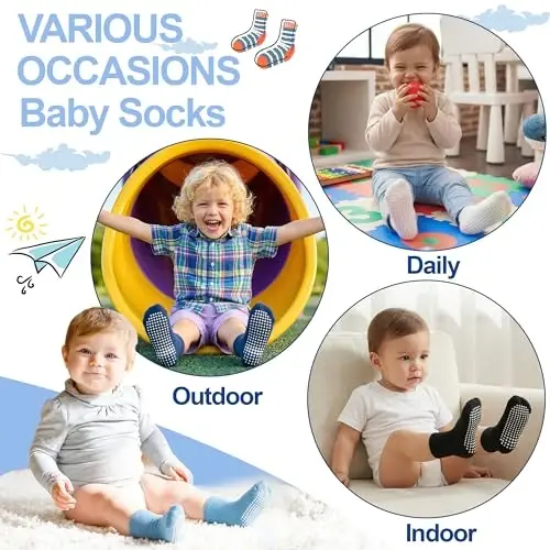 GRPSKCOS Baby Socks Non Slip 12 Pairs Toddler Anti Skid Socks for 0-7 Years Infants Little Kids Boys Girls - 6