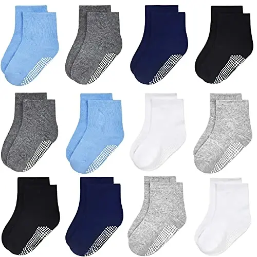 GRPSKCOS Baby Socks Non Slip 12 Pairs Toddler Anti Skid Socks for 0-7 Years Infants Little Kids Boys Girls - GRPSKCOS