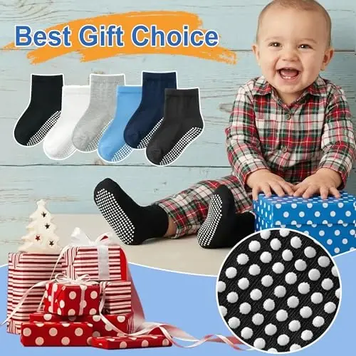 GRPSKCOS Baby Socks Non Slip 12 Pairs Toddler Anti Skid Socks for 0-7 Years Infants Little Kids Boys Girls - 6