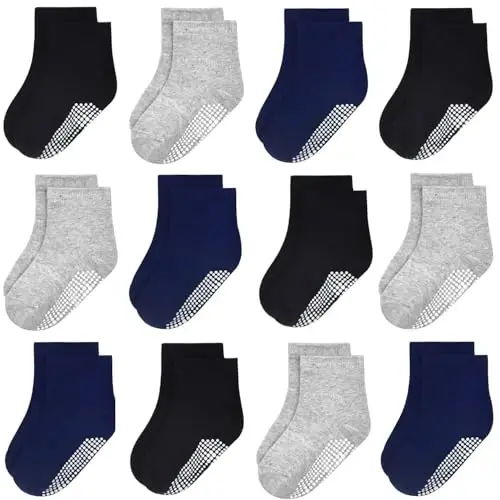 GRPSKCOS Baby Socks Non Slip 12 Pairs Toddler Anti Skid Socks for 0-7 Years Infants Little Kids Boys Girls - 1