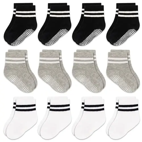 GRPSKCOS Baby Socks Non Slip 12 Pairs Toddler Anti Skid Socks for 0-7 Years Infants Little Kids Boys Girls - 1