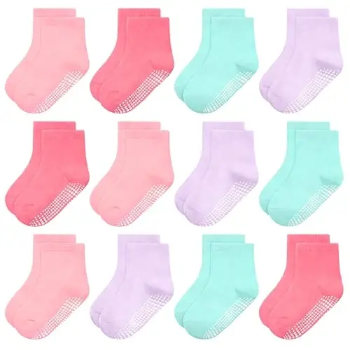 GRPSKCOS Baby Socks Non Slip 12 Pairs Toddler Anti Skid Socks for 0-7 Years Infants Little Kids Boys Girls 