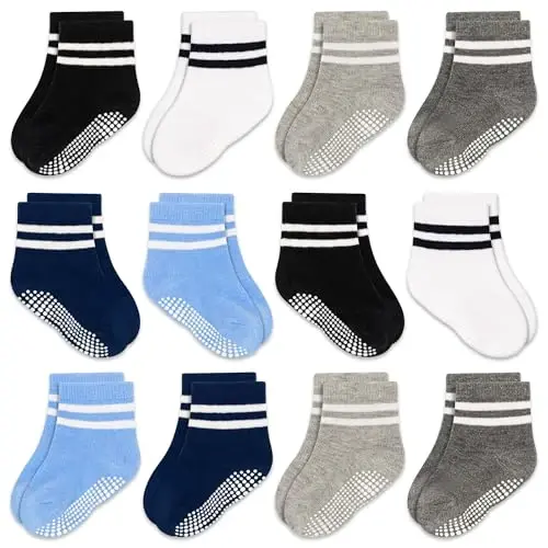 GRPSKCOS Baby Socks Non Slip 12 Pairs Toddler Anti Skid Socks for 0-7 Years Infants Little Kids Boys Girls - 1