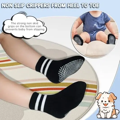 GRPSKCOS Baby Socks Non Slip 12 Pairs Toddler Anti Skid Socks for 0-7 Years Infants Little Kids Boys Girls - 3