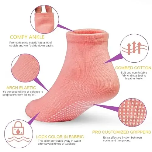 GRPSKCOS Baby Socks Non Slip 12 Pairs Toddler Anti Skid Socks for 0-7 Years Infants Little Kids Boys Girls - 6