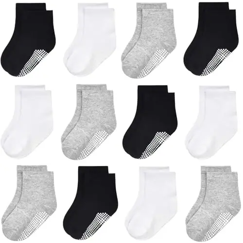 GRPSKCOS Baby Socks Non Slip 12 Pairs Toddler Anti Skid Socks for 0-7 Years Infants Little Kids Boys Girls - 1