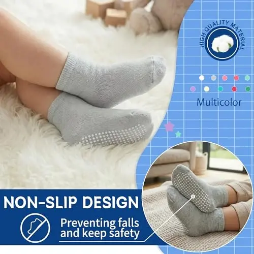 GRPSKCOS Baby Socks Non Slip 12 Pairs Toddler Anti Skid Socks for 0-7 Years Infants Little Kids Boys Girls - GRPSKCOS (1)