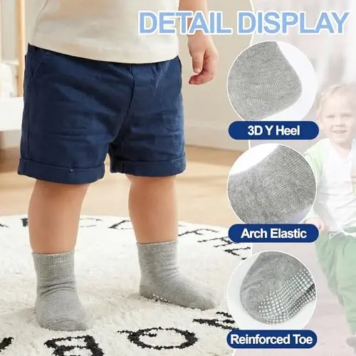 GRPSKCOS Baby Socks Non Slip 12 Pairs Toddler Anti Skid Socks for 0-7 Years Infants Little Kids Boys Girls - 5