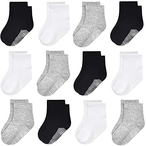 GRPSKCOS Baby Socks Non Slip 12 Pairs Toddler Anti Skid Socks for 0-7 Years Infants Little Kids Boys Girls 