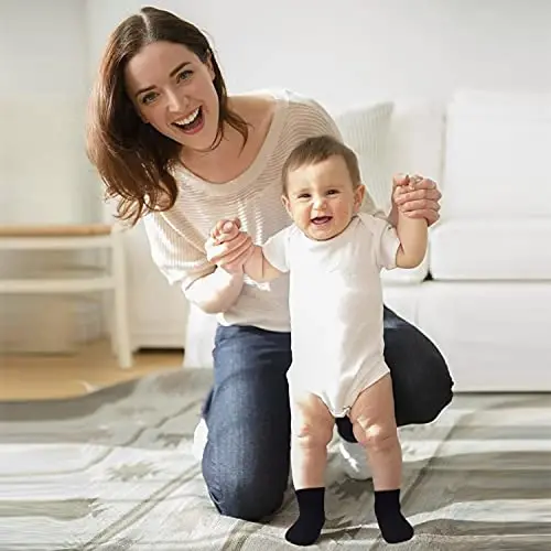 GRPSKCOS Chaqaloq paypoqlari o'g'il bolalar qizlar, 12 juft sirpanmaydigan paypoqlar Skidga qarshi yopishqoq paxta paypoqlari 0-7 yoshli go'daklar uchun - 4