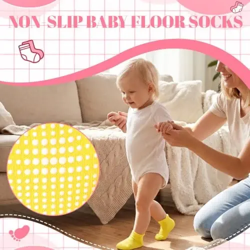 GRPSKCOS Non Slip Toddler Baby Socks 12 Pairs Anti Skid Ankle Socks for Girls Boys Grips Sock for 0-7 Years Children - GRPSKCOS (1)